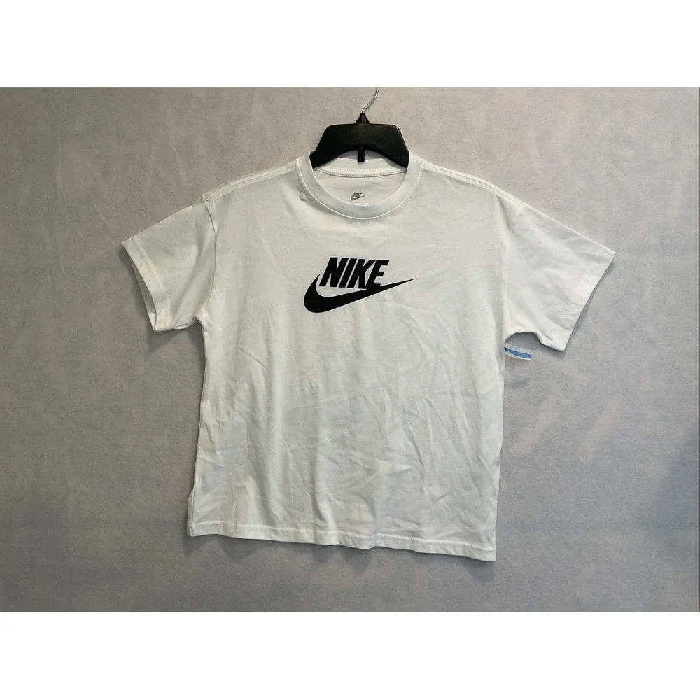 Nike Women's ESSENTIAL CROPPED LOGO Swoosh T-SHIRT Top WHITE L BV6175 100 NEW‎